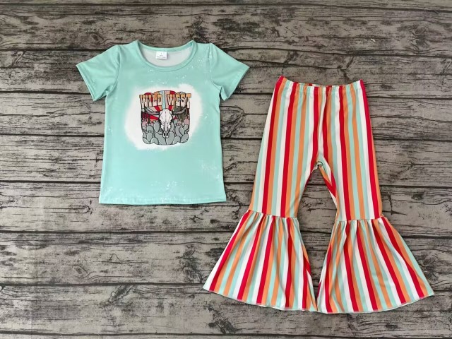 Pre-order girls summer clothes WILD WEST colorful stripe top pants set