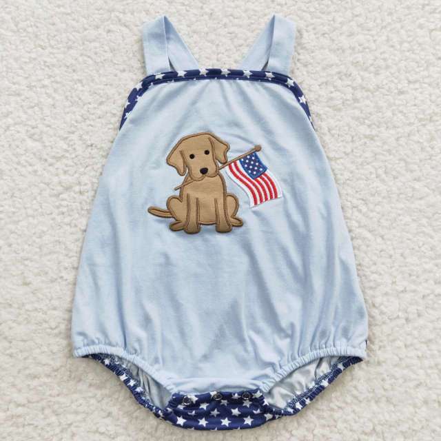 SR0331 Boys Summer Romper National Day Embroidery Dog  Blue Jumpsuit