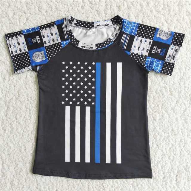 C5-22 Flag Police Black Checkered Top Short Sleeve