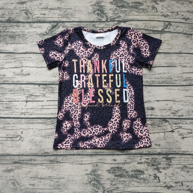 Pre-order girls summer clothes colorful letter leopard short sleeve top