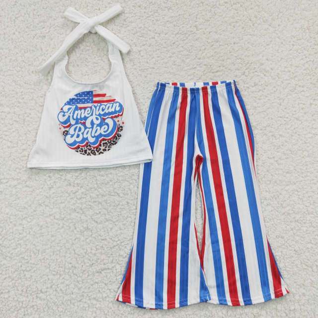 GSPO0655 Girls American babeblack vest stripe pants Set