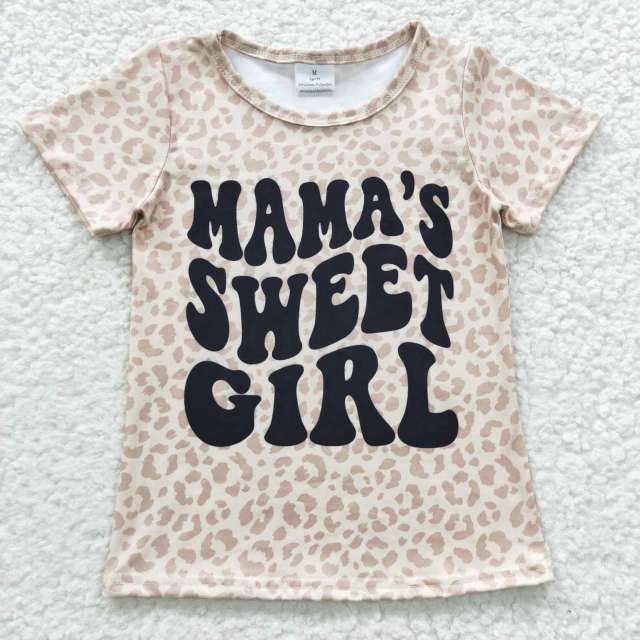 GT0185 mama's sweet girl leopard light khaki short sleeve top