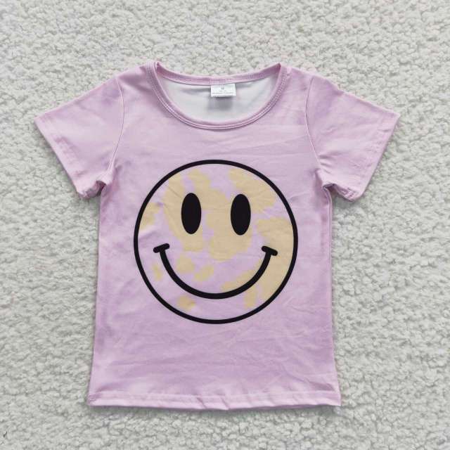 GT0192 Girls Smiley Pink Short Sleeve Top