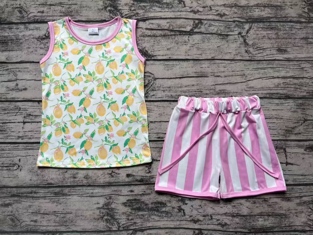 Pre-order girls summer clothes sleeveless purple stripe shorts set