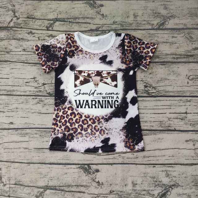 Pre-order girls summer clothes warning leopard short sleeve top