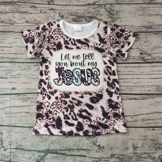 Pre-order girls summer clothes letter leopard short sleeve top