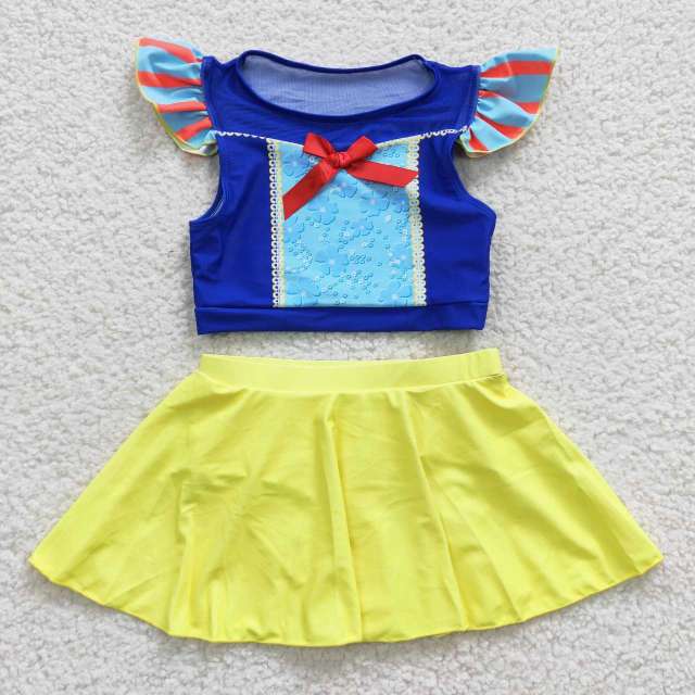 S0144 Snow White Short Sleeve Yellow Skirt Swimsuit Set