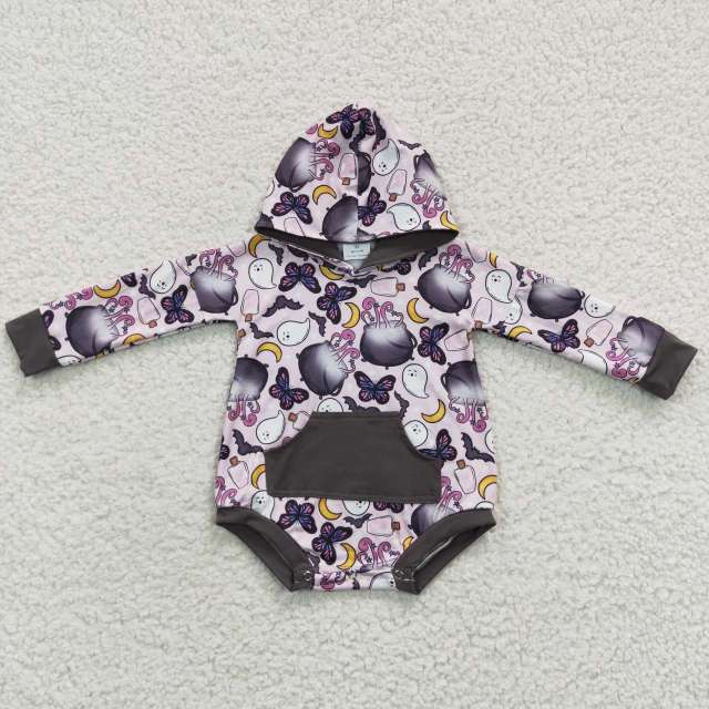 LR0274  Halloween Ghost Bat Butterfly Long Sleeve Bodysuit