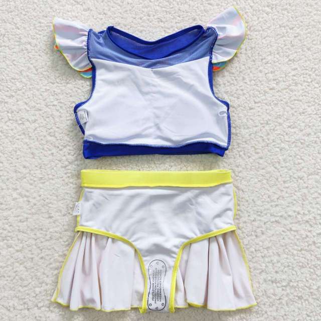 S0144 Snow White Short Sleeve Yellow Skirt Swimsuit Set