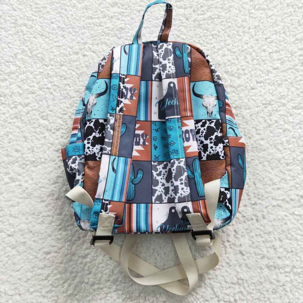 BA0077 Girl howdy catcus grid blue Backpack Bags