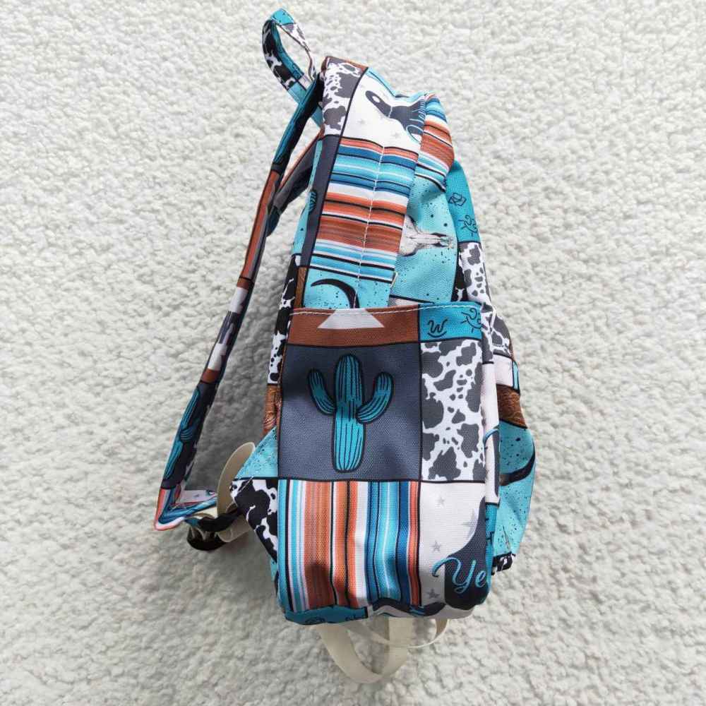 BA0077 Girl howdy catcus grid blue Backpack Bags