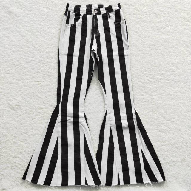 P0121 Adult Black White Striped Denim Jeans Pants