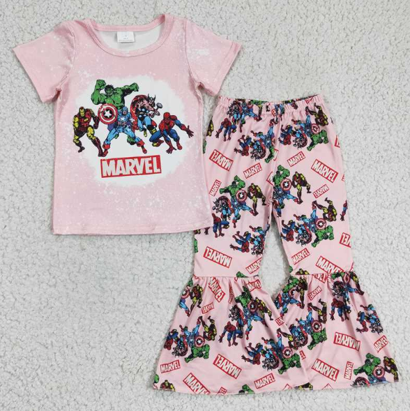 pink  cartoon print girl set