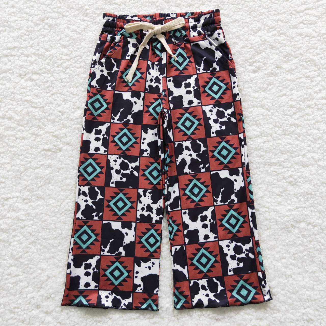 P0140 Cow Pattern Geometric Grid Pants