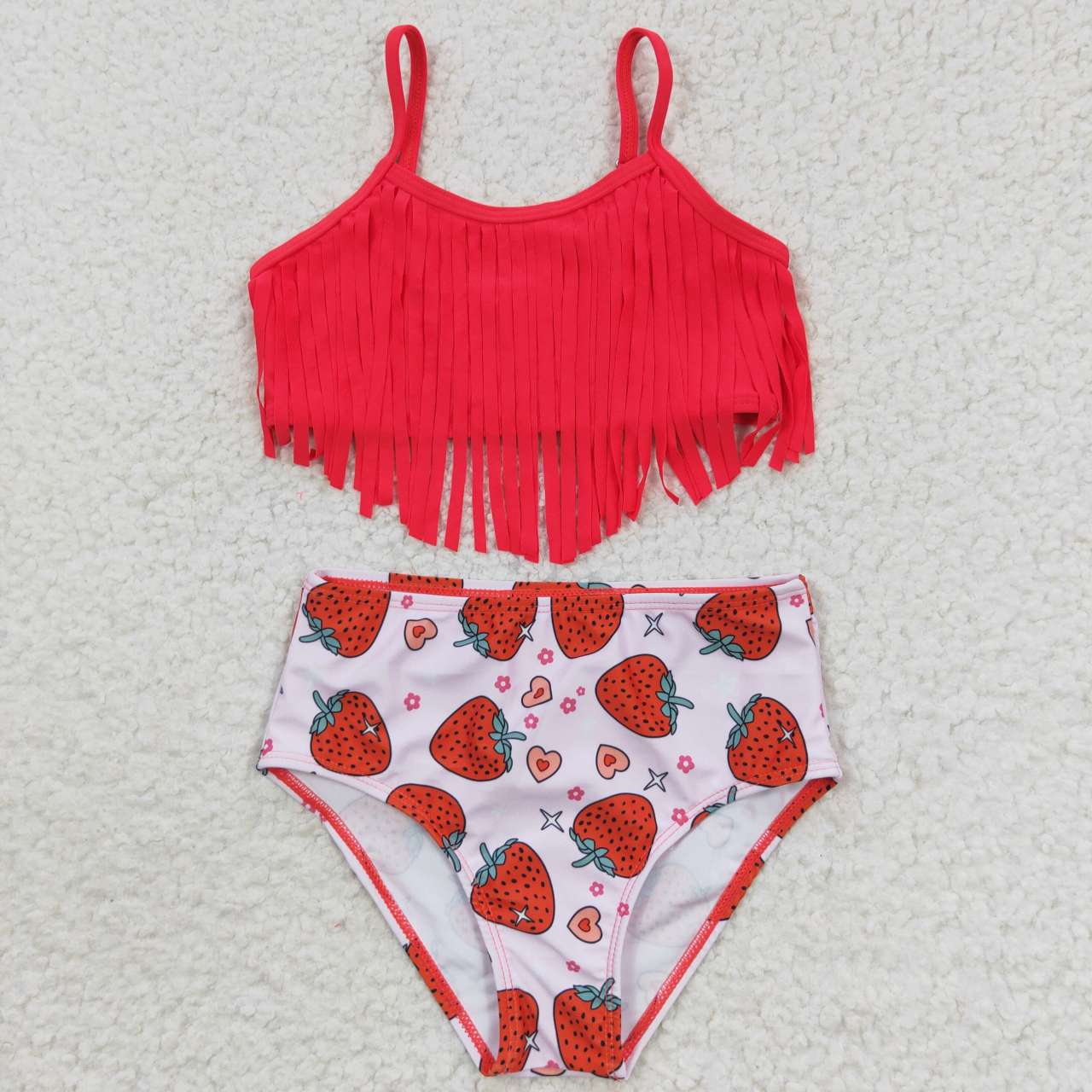 S0142 girls strawberry red tassel swimsuit