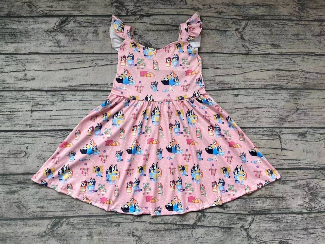 Pre-order girls summer clothes pink flying sleeve dresses