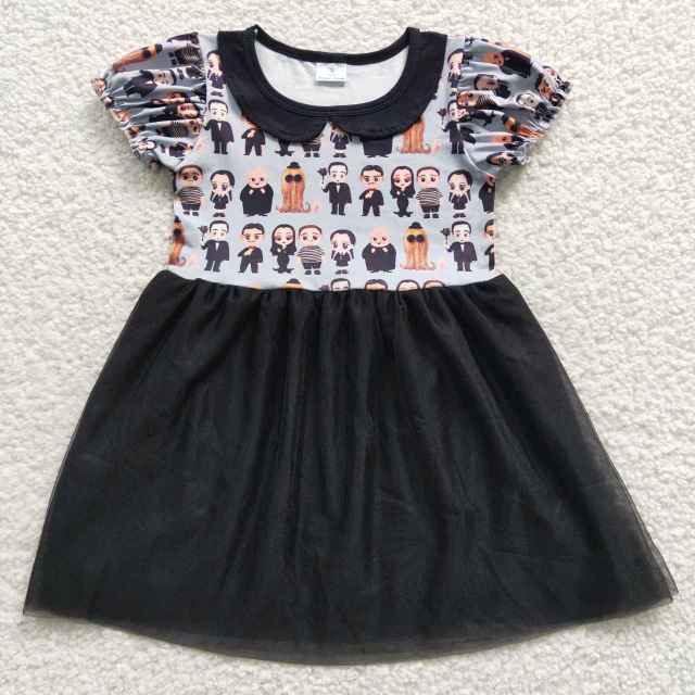 GSD0397 wednesday family black gauze short sleeve dress