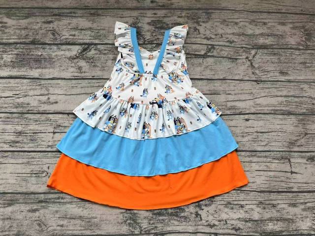 Pre-order girls summer clothes bluey blue orange flying sleeve dresses