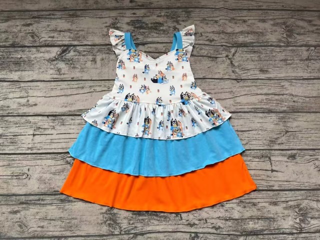 Pre-order girls summer clothes bluey blue orange flying sleeve dresses