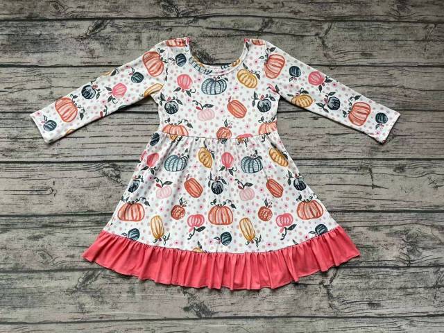 Pre-order girls summer clothes halloween pumpkin long sleeve dresses