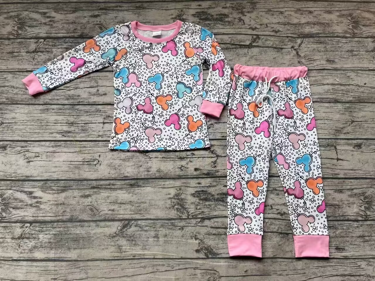 Pre-order girls summer clothes mickey head pink long sleeve pants set