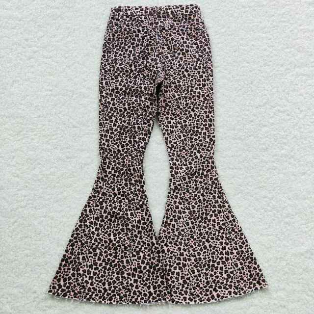 P0117 Adult Leopard Denim Flared Pants