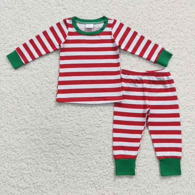 A8-16 Girls Red Striped Pajamas
