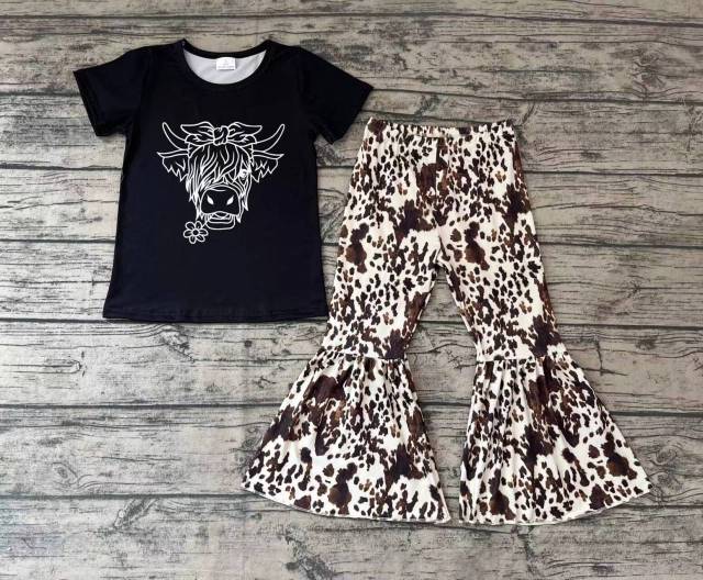 Pre-order girls summer clothes black leopard short sleeve pants set