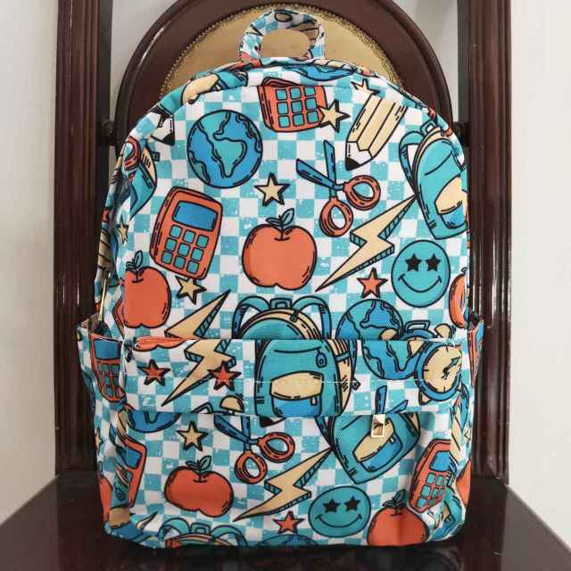 BA0071 Smiley Apple Pencil Back To School Green Backpack