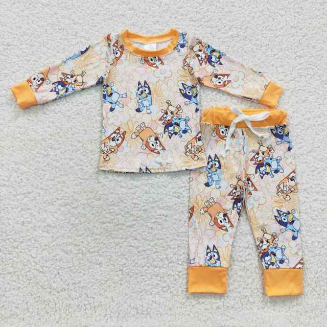 GLP0467 cartoon bluey bluey flower orange long sleeve pajamas set