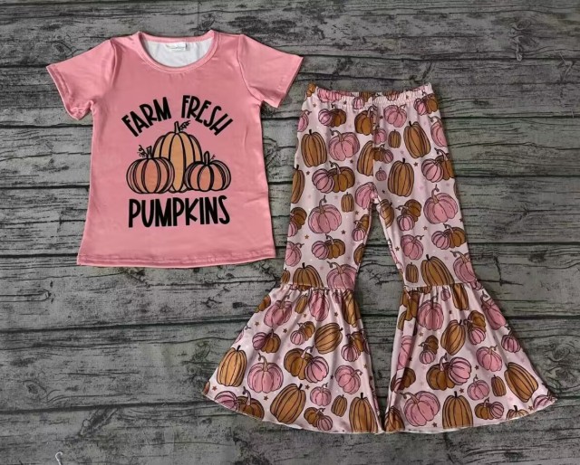 Pre-order girls summer clothes pumpkin halloween pink short sleeve pants set