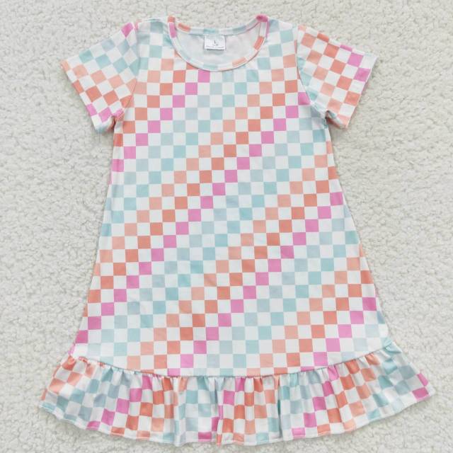 GSD0401 colorful grid short sleeve dress
