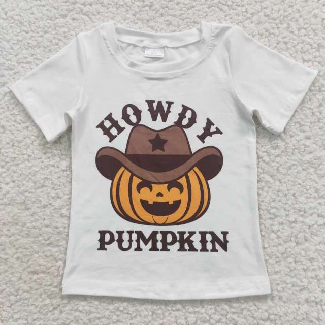 BT0249 howdy pumpkin white Short Sleeve Top