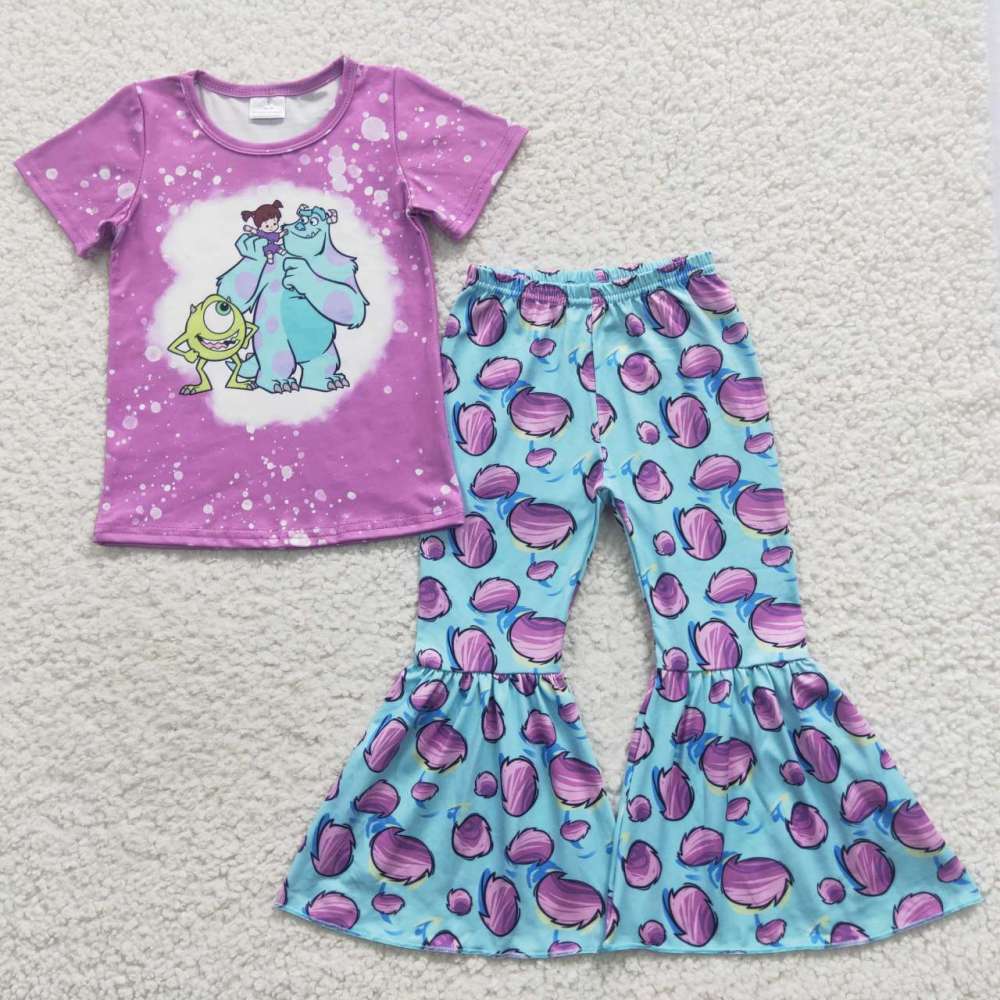 GSPO0731 Cartoon Monster University monstere purple short sleeve pants set
