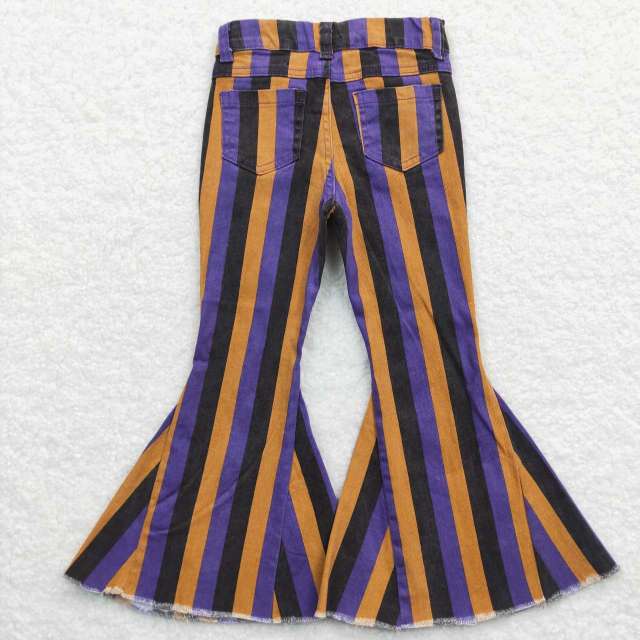 P0157 Purple Yellow Black Striped Denim Trousers