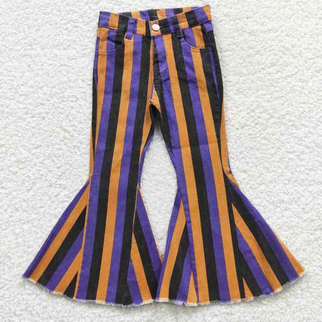 P0157 Purple Yellow Black Striped Denim Trousers