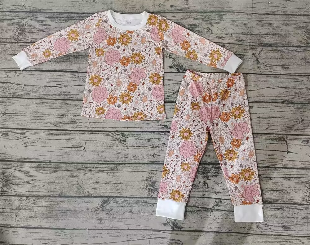Pre-order girls summer clothes flower long sleeve pants set