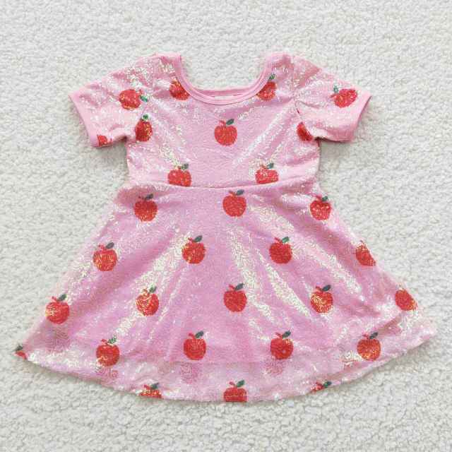 GSD0437 Red Apple Sequin Pink Short Sleeve Dress