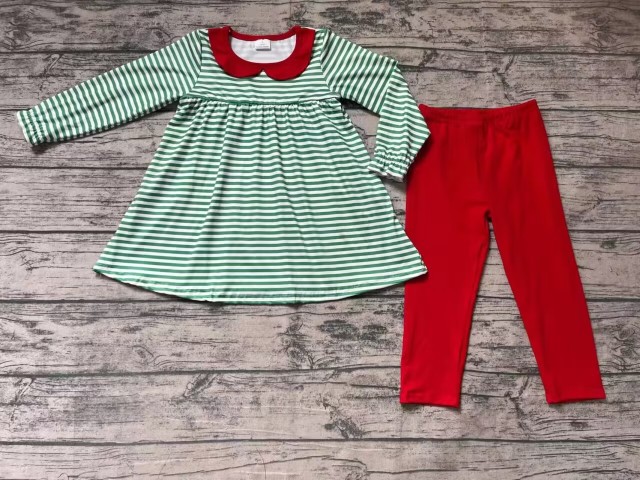Pre-order girls summer clothes Christmas Green long sleeve red pants set