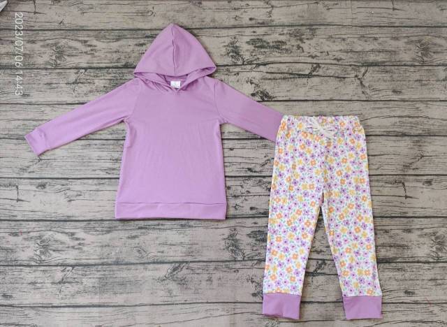 Pre-order girls summer clothes flower purple long sleeve pants set