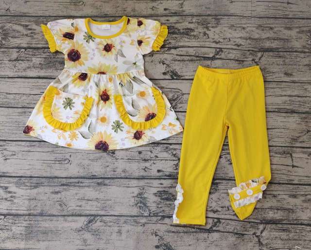 Pre-order girls summer clothes sunflower short sleeve pants set