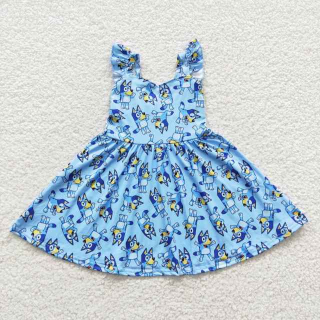 GSD0421 Cartoon dog bluey blue flying sleeve dress