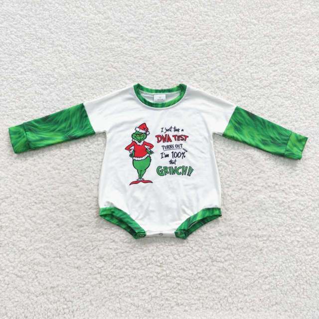 LR0409 Cartoon grinch letter green and white long-sleeved jumpsuit