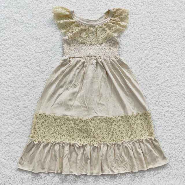 GSD0456 Lace beige smocked sleeveless Dress