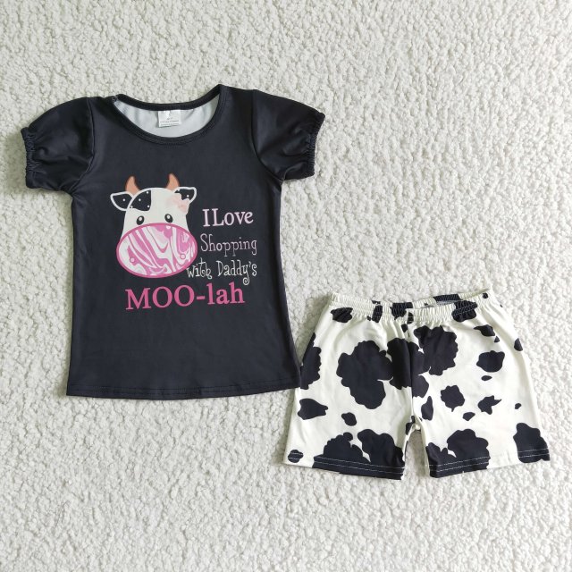 A6-12 moo-lah cow black short sleeve suit