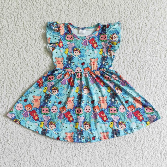 B14-11" Smiley Watermelon Boy Blue Flying Sleeve Dress"