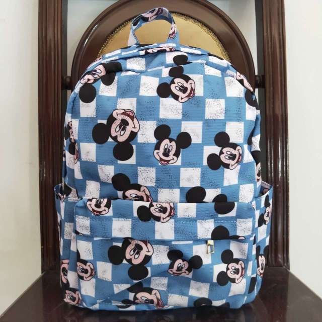 BA0091 Cartoon Mickey Blue Beige Check Backpack