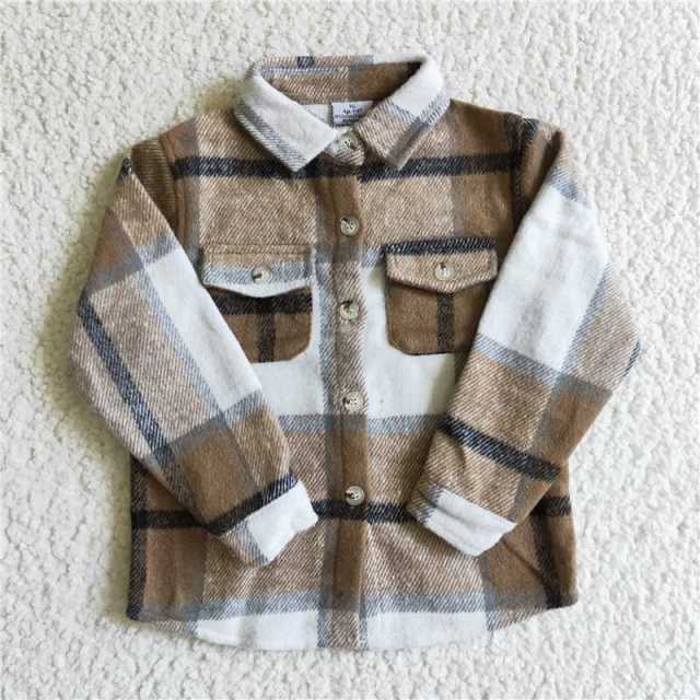 BT0062 Boys Khaki Grid Long Sleeve Shirt