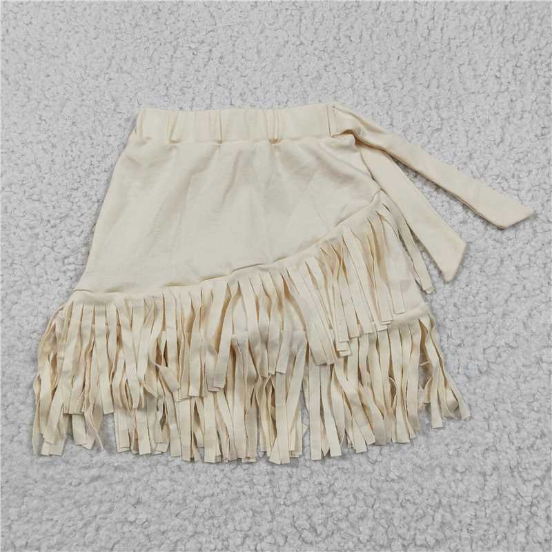 GLK0001 Girls Khaki Striped Fringe Skirt