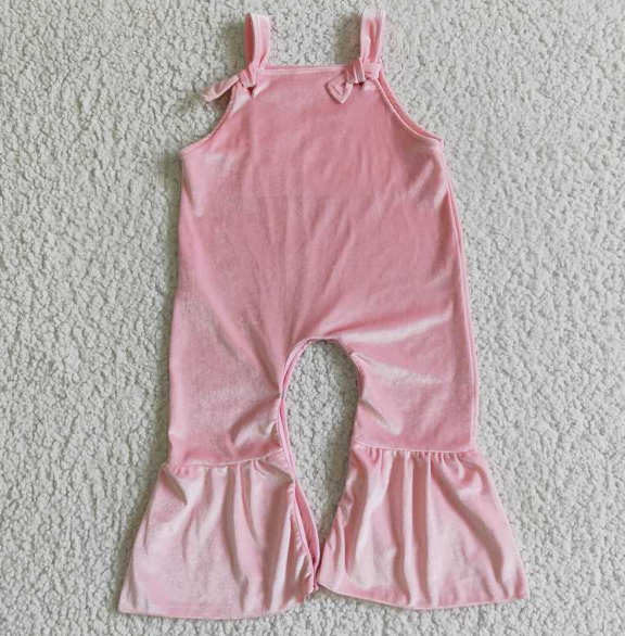 SR0088 Girls pink gold velvet vest jumpsuit